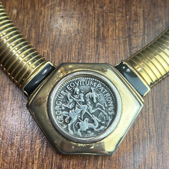 Vintage Kenneth Lane Gold Omega Link Chain Silver Coin Collar Choker Necklace - Picture 11 of 11